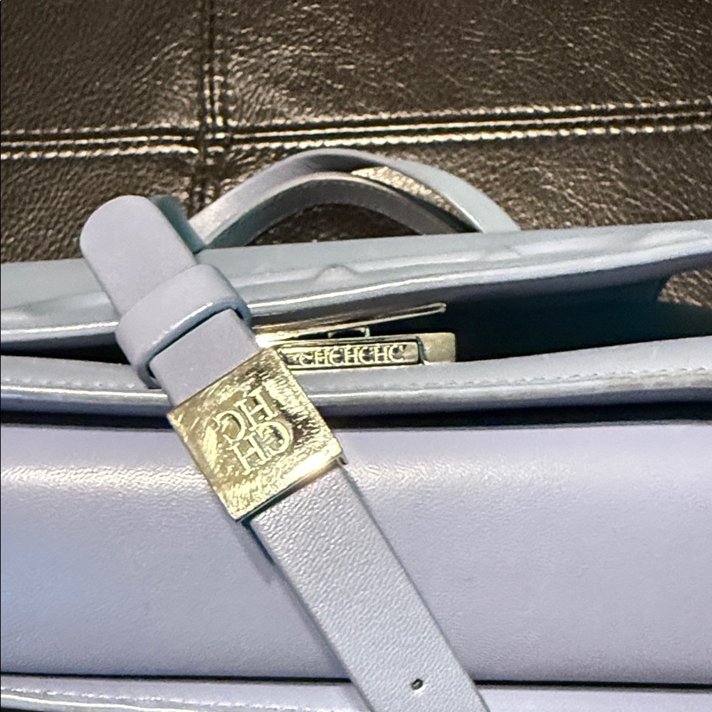Carolina Herrera (NWOT) Leather Light Blue Structured Top-Handle Crossbody Bag - Picture 10 of 11